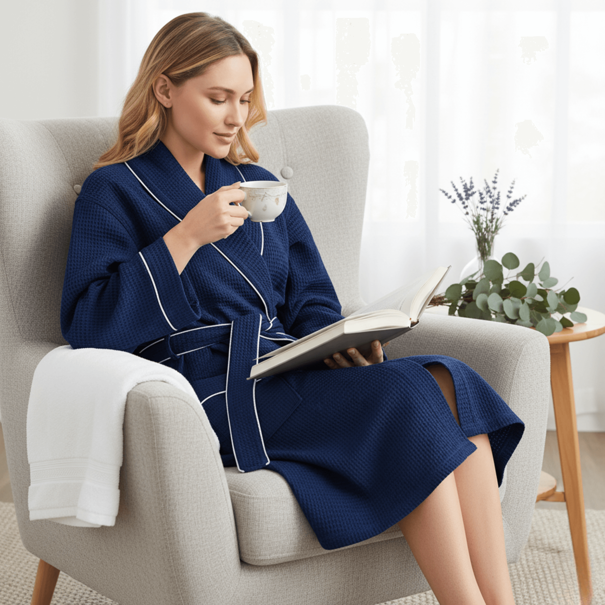 Knee-Length Waffle Robe for Women
