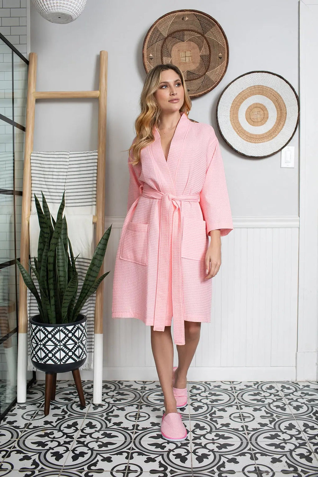 Knee-Length Waffle Robe for Women